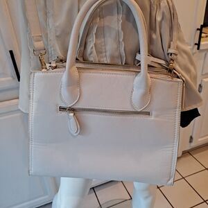 Madison West Ivory Leather Crossbody Satchel with Gold Detail